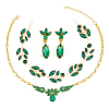 Rhinestone Olive Leaf Dangle Stud Earrings & Pendant Necklace & Bridal Headband SJEW-CA0001-01-1