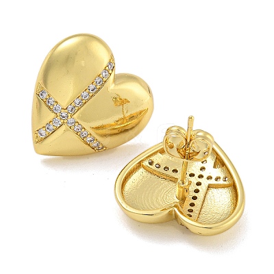 Rack Plating Brass Micro Pave Clear Cubic Zirconia Stud Earrings EJEW-I313-10G-03-1