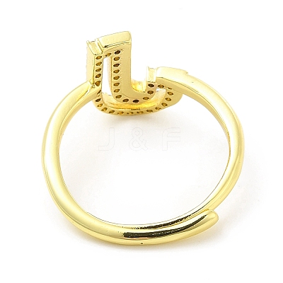 Mixed Color Enamel Initial Letter Adjustable Ring with Clear Cubic Zirconia RJEW-P045-01G-J-1