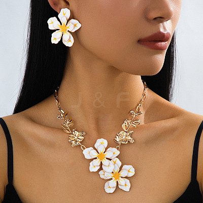 Flower Iron Enamel Stud Earring & Pendant Necklaces for Women WGE42BA-02-1