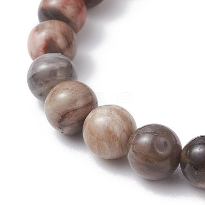 Natural Petrified Wood Round Stretch Bracelets BJEW-JB12610-02-1