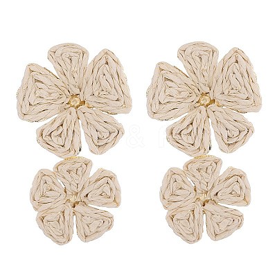 Flower Brass Raffia Dangle Stud Earrings FS-WGB7A43-07-1