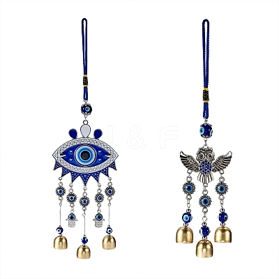 2Pcs 2 Style Car Hanging Alloy Glass Rhinestone Wind Chime HJEW-SZ0001-14-1