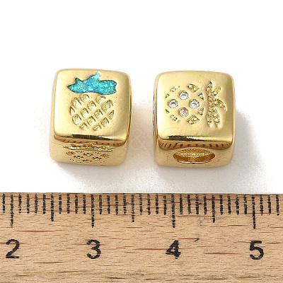 Rack Plating Brass Micro Pave Cubic Zirconia Beads KK-P268-01G-03-1