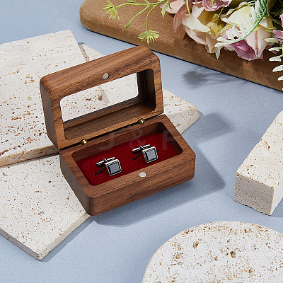 Wooden 2 Cufflink Storage Gift Boxes with Visible Magnetic Lid CON-WH0001-72-1
