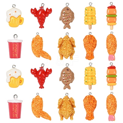 10Pcs 5 Styles Opaque Resin Imitation Food Pendants RESI-YW0003-24-1