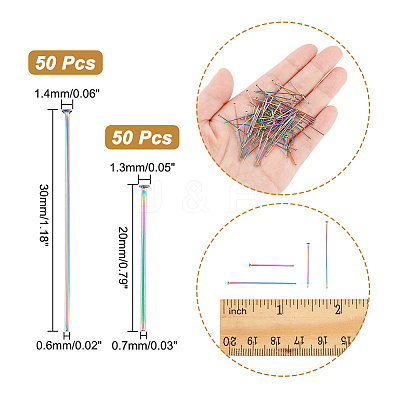 100Pcs 2 Styles 304 Stainless Steel Flat Head Pins STAS-UN0049-38-1