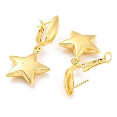 Rack Plating Brass Star Dangle Hoop Earrings EJEW-A028-38G-1