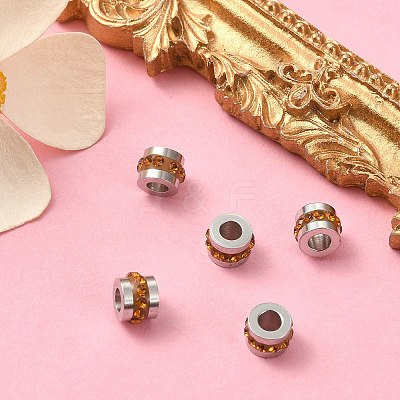 201 Stainless Steel Polymer Clay Rhinestone Inlaid Beads RB-YW0001-11I-1