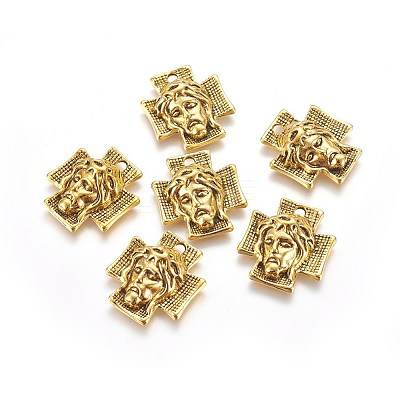Tibetan Style Alloy Cross with Jesus Alloy Pendants for Easter Jewelry LS-GLF10674Y-NF-1
