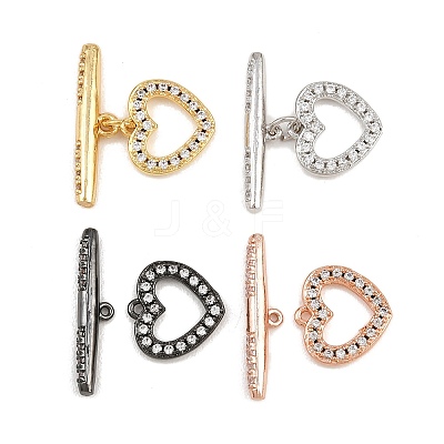 Heart Brass Micro Pave Clear Cubic Zirconia Toggle Clasps KK-G548-37-1
