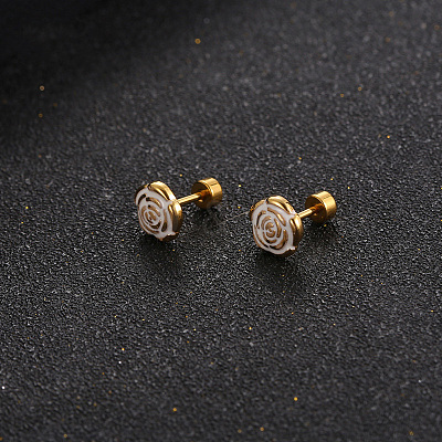 Rose Flower 304 Stainless Steel Enamel Cartilage Earrings WG8C3AE-02-1