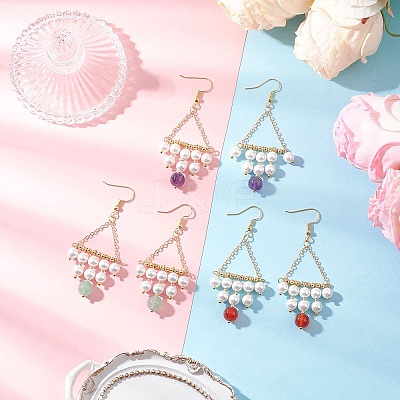 3 Pairs 3 Styles Natural Mixed Stone Rhombus Dangle Earrings EJEW-TA00752-1