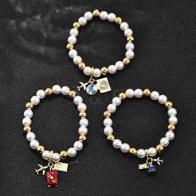 Travel Theme Brass Stretch Bracelets BJEW-C098-05-1
