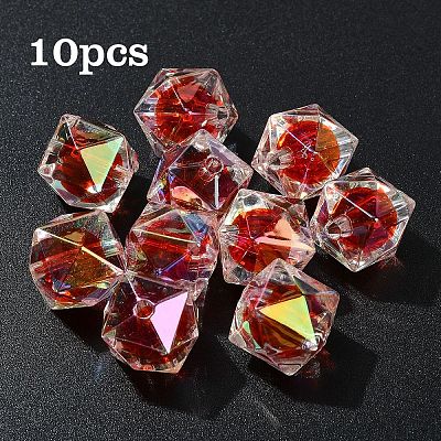 10Pcs Two Tone UV Plating Rainbow Iridescent Acrylic Beads TACR-YW0002-33E-1