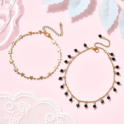 2Pcs 304 Stainless Steel Anklets Sets AJEW-AN00721-1