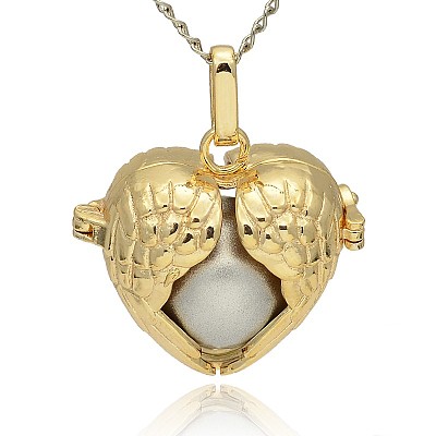 Golden Tone Brass Hollow Heart Cage Pendants KK-J241-02G-1