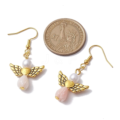 Angel Antique Golden Alloy & Resin Dangle Earrings EJEW-JE05686-01-1
