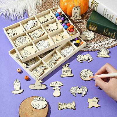 2 Sets 2 Styles DIY Wood Pendants WOOD-CJ0002-28-1