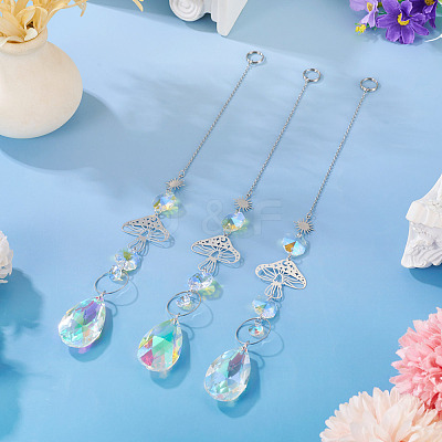 3Pcs 201 Stainless Steel Mushroom Hanging Ornaments HJEW-TA00369-1