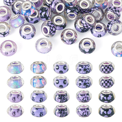 30Pcs Printed Transparent Resin European Beads RESI-TADJ0001-03E-1