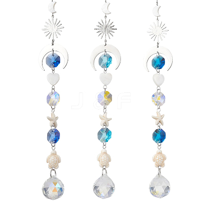 3Pcs Glass Round & Octagonal Beads Hanging Suncatchers HJEW-CN0001-40-1