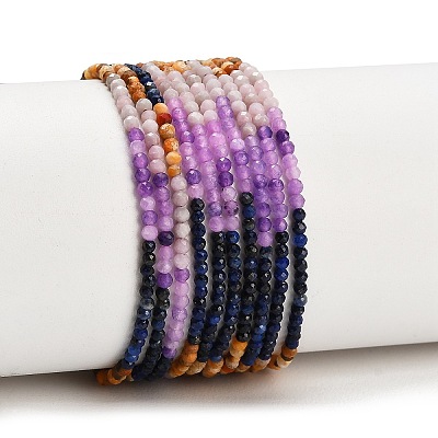 Gradient Color Natural Dyed Lapis Lazuli & Fossil Coral & Dyed White Jade Beads Strands GG-CBA1668-A08-2mm-1