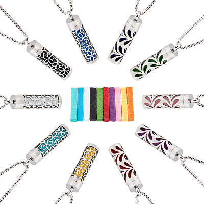 2Pcs 2 Styles Anti-Tarnish Stainless Steel Mini Hollow Column Perfume Bottle Necklaces NJEW-DR0001-02B-1