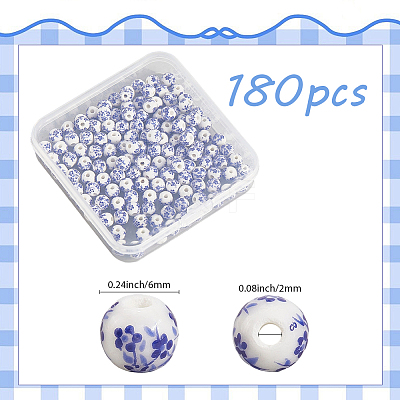 180Pcs Handmade Flower Printed Porcelain Ceramic Beads PORC-LT0001-08B-1