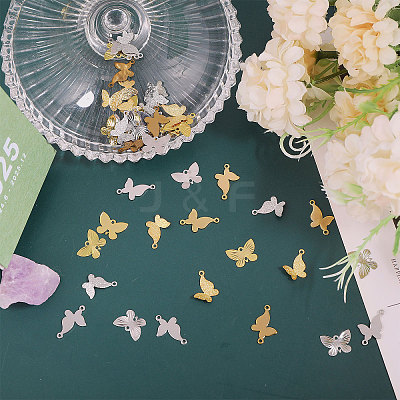 32Pcs 4 Styles Rack Plating Brass Connector Charms and 16Pcs 2 Styles Pendants KK-CA0002-41-1