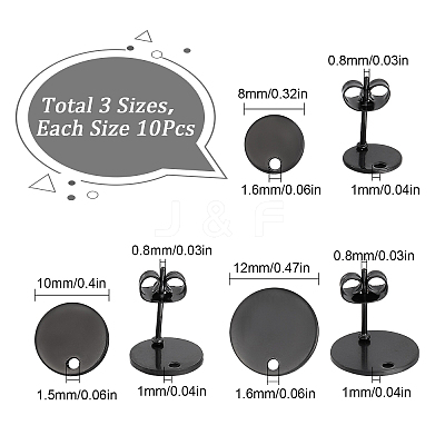 30Pcs 3 Size 304 Stainless Steel Stud Earring Findings STAS-SC0004-32-1