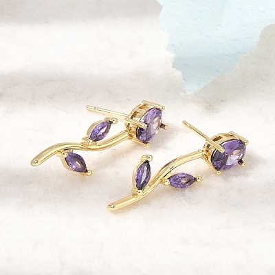 Brass Micro Pave Cubic Zirconia Stud Earrings KK-CBA8324-20G-1