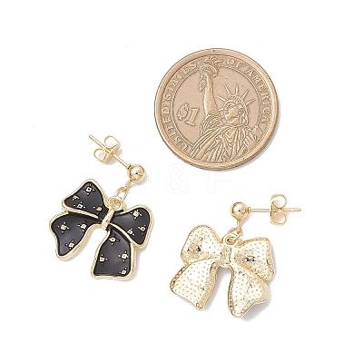 Bowknot Alloy Enamel Dangle Stud Earrings EJEW-JE06449-1