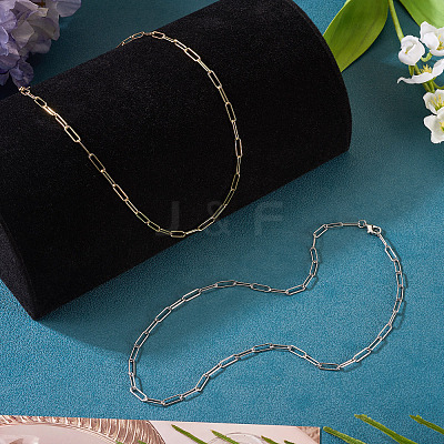 2Pcs 2 Colors Brass Round Oval Paperclip Chain Necklaces MAK-TA0001-33-1