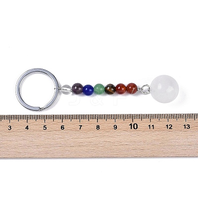 Natural Quartz Crystal Round Beaded Keychain G-H076-01P-09-1