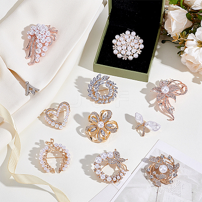 10Pcs 10 Styles Alloy Rhinestone Brooches JEWB-PH0001-39-1