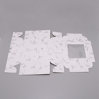 Rectangle with Marble Pattern Cardboard Fold Gift Box CON-WH0257-39-1