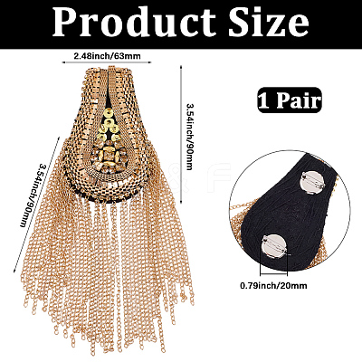 Teardrop Iron Chain Tassel with Rhinestone Epaulettes AJEW-WH20006-326A-G-1