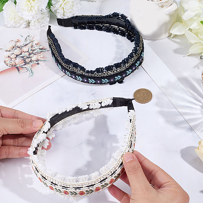 2Pcs 2 Colors Floral Hair Bands Embellishments for Women OHAR-CY0001-19B-1