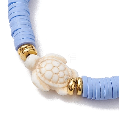 5Pcs 5 Colors Handmade Polymer Clay Disc Beaded Stretch Bracelets BJEW-JB10259-01-1
