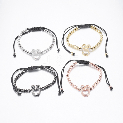 Adjustable Brass Braided Beaded Bracelets BJEW-F282-01-RS-1