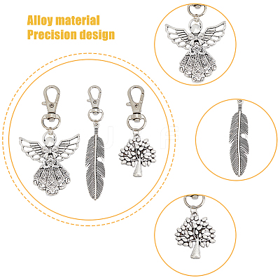 12Pcs 3 Style Tibetan Style Alloy Keychain HJEW-HY0001-03-1