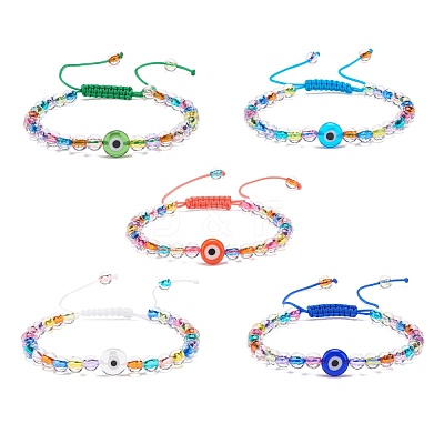 Acrylic Evil Eye & Round Lampwork Braided Bead Bracelet for Women BJEW-JB08379-1