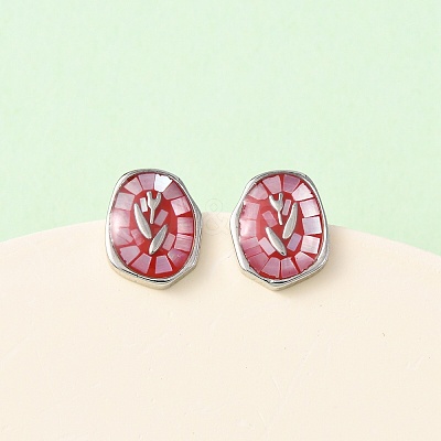 Brass Enamel Oval Stud Earrings EJEW-I322-04P-1