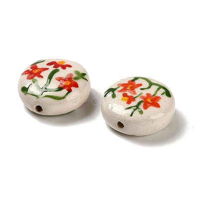 Flower Theme Printed Handmade Porcelain Beads LAMP-D303-06C-03-1