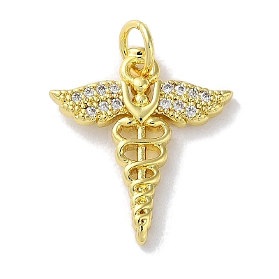 Rack Plating Brass Micro Pave Clear Cubic Zirconia Pendants KK-Z039-13G-1