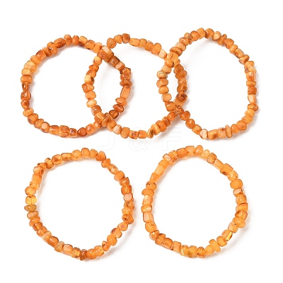 Natural Amber Beaded Stretch Bracelets for Women Men BJEW-D462-03-1