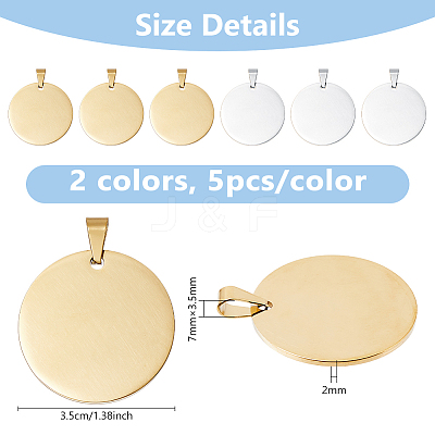 10Pcs 2 Colors Anti-Tarnish 201 Stainless Steel Pendants STAS-DC0016-65-1