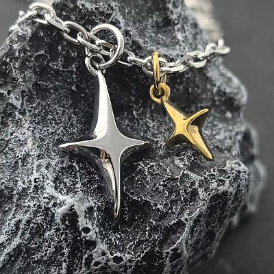 Duo Tone Alloy 2 Star Pendant Necklaces for Unisex WG0BC0F-01-1