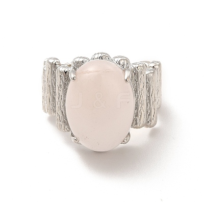 Natural Rose Quartz Oval Open Cuff Ring RJEW-P082-03P-20-1